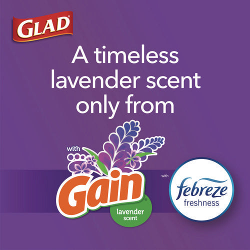 Image of Glad® ForceFlex Kitchen Drawstring Trash Bags, 13 gal, Gain Lavender Scent, 24 x 27.38, White, 80 Bags/Box, 3 Boxes/Carton