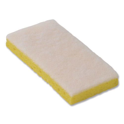 Image of Americo® Resort Cut Scrub Sponge, Light Duty, 6.25 x 3.18, White/Yellow, 40/Carton