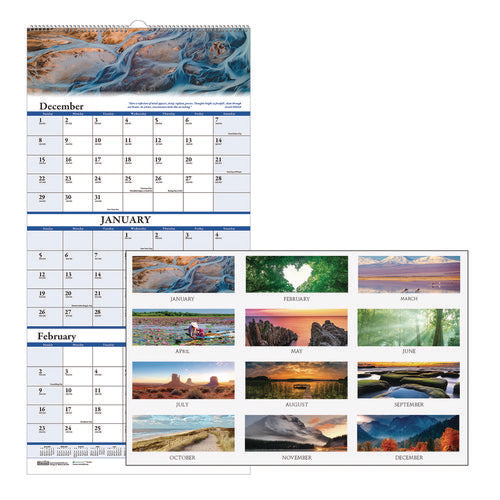 Image of House of Doolittle Earthscapes Recycled 3-Month Vertical Wall Calendar, Scenic Photography, 8 x 17, White Sheets, 14-Month: Dec 2024 to Jan 2026