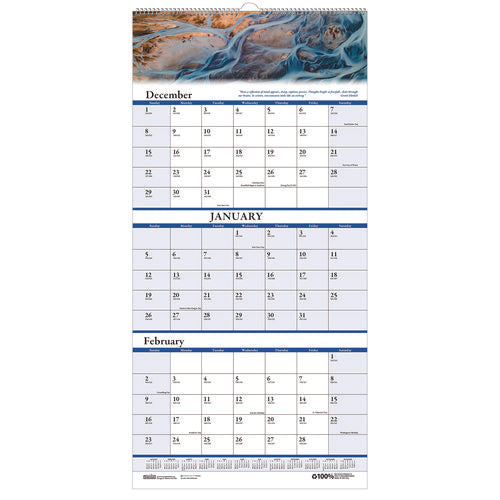 Image of House of Doolittle Earthscapes Recycled 3-Month Vertical Wall Calendar, Scenic Photography, 8 x 17, White Sheets, 14-Month: Dec 2024 to Jan 2026