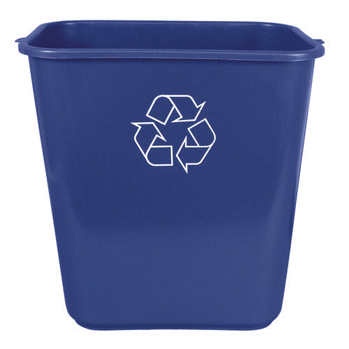Image of Impact® Soft-Sided Recycle Logo Plastic Wastebasket, 28 qt, Polyethylene, Blue