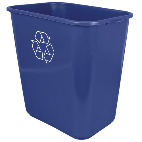 Image of Impact® Soft-Sided Recycle Logo Plastic Wastebasket, 28 qt, Polyethylene, Blue
