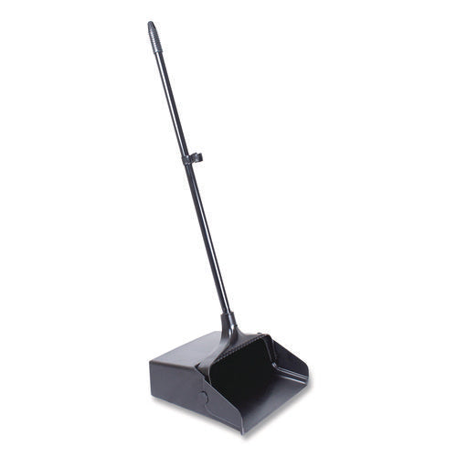 Image of Boardwalk® Lobby Dust Pan, 11.75 x 37, 34" Handle, Plastic/Aluminum, Black