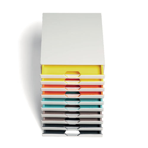Image of Durable® VARICOLOR Stackable Plastic Drawer Box, 10 Drawers, Letter to Folio Size Files, 11.5 x 14 x 11, White