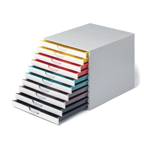 Image of Durable® VARICOLOR Stackable Plastic Drawer Box, 10 Drawers, Letter to Folio Size Files, 11.5 x 14 x 11, White