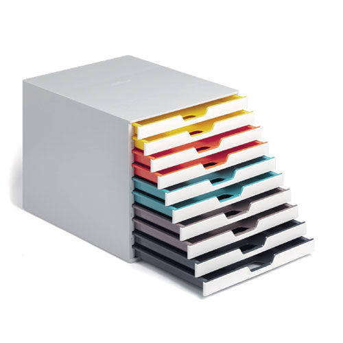 Image of Durable® VARICOLOR Stackable Plastic Drawer Box, 10 Drawers, Letter to Folio Size Files, 11.5 x 14 x 11, White