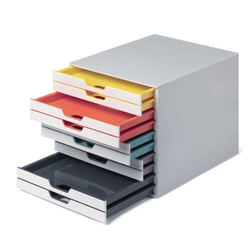 Image of Durable® VARICOLOR Stackable Plastic Drawer Box, 10 Drawers, Letter to Folio Size Files, 11.5 x 14 x 11, White
