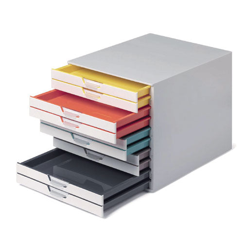 Image of Durable® VARICOLOR Stackable Plastic Drawer Box, 10 Drawers, Letter to Folio Size Files, 11.5 x 14 x 11, White