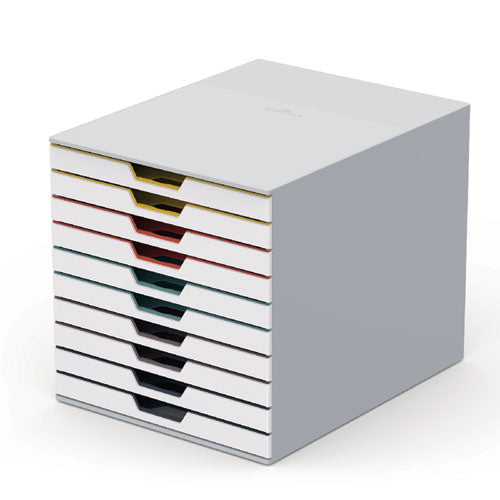 Image of Durable® VARICOLOR Stackable Plastic Drawer Box, 10 Drawers, Letter to Folio Size Files, 11.5 x 14 x 11, White