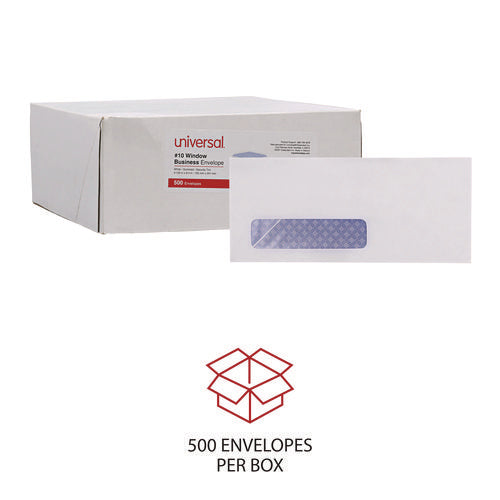 Image of Universal® Open-Side Security Tint Business Envelope, 1 Window, #10, Commercial Flap, Gummed Closure, 4.13 x 9.5, White, 500/Box