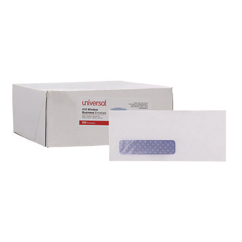 Image of Universal® Open-Side Security Tint Business Envelope, 1 Window, #10, Commercial Flap, Gummed Closure, 4.13 x 9.5, White, 500/Box