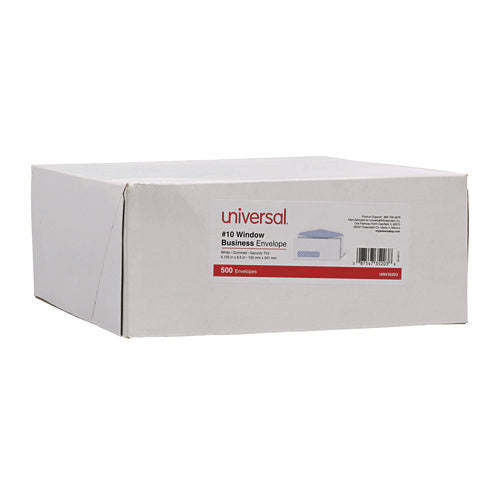 Image of Universal® Open-Side Security Tint Business Envelope, 1 Window, #10, Commercial Flap, Gummed Closure, 4.13 x 9.5, White, 500/Box