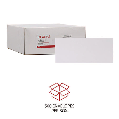 Image of Universal® Open-Side Business Envelope, #9, Square Flap, Gummed Closure, 3.88 x 8.88, White, 500/Box