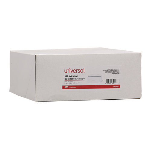 Image of Universal® Open-Side Business Envelope, 1 Window, #10, Commercial Flap, Gummed Closure, 4.13 x 9.5, White, 500/Box