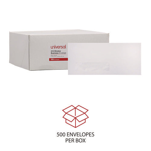 Image of Universal® Open-Side Business Envelope, 1 Window, #10, Commercial Flap, Gummed Closure, 4.13 x 9.5, White, 500/Box