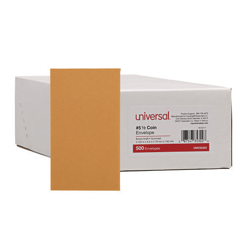 Image of Universal® Kraft Coin Envelope, #5 1/2, Round Flap, Gummed Closure, 3.13 X 5.5, Light Brown Kraft, 500/box