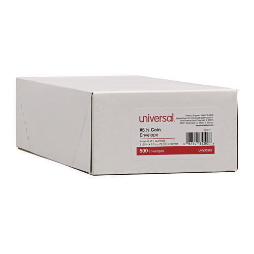 Image of Universal® Kraft Coin Envelope, #5 1/2, Round Flap, Gummed Closure, 3.13 X 5.5, Light Brown Kraft, 500/box