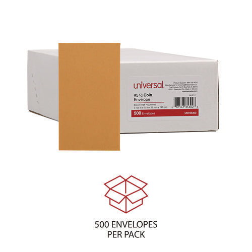 Image of Universal® Kraft Coin Envelope, #5 1/2, Round Flap, Gummed Closure, 3.13 X 5.5, Light Brown Kraft, 500/box