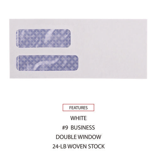 Image of Universal® Double Window Business Envelope, #9, Commercial Flap, Gummed Closure, 3.88 x 8.88, White, 500/Box