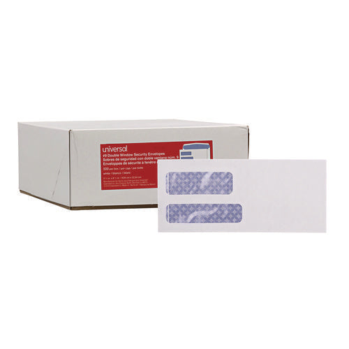 Image of Universal® Double Window Business Envelope, #9, Commercial Flap, Gummed Closure, 3.88 x 8.88, White, 500/Box