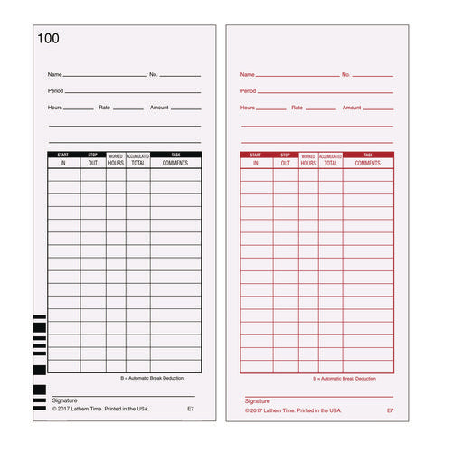 Image of Lathem® Time Time Clock Cards For Lathem Time 7000e, Two Sides, 3.5 X 7.25, 100/pack