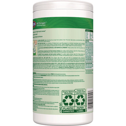 Image of Clorox® CloroxPro EcoClean Disinfecting Wipes, 1-Ply, 8 x 7, Unscented, White, 75 Count