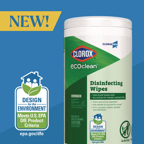Image of Clorox® CloroxPro EcoClean Disinfecting Wipes, 1-Ply, 8 x 7, Unscented, White, 75 Count