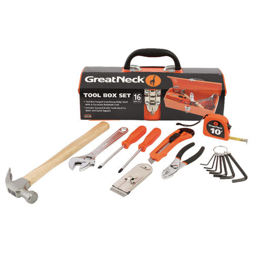 Image of Great Neck® 16-Piece Light-Duty Office Tool Kit, Metal Box, Red