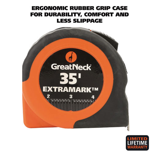 Image of Great Neck® ExtraMark Tape Measure, 1" x 35 ft, Steel, Orange/Black