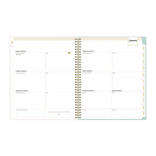 Image of Blue Sky® Day Designer Secret Garden Mint Frosted Weekly/Monthly Planner, Floral Artwork, 11 x 8.5, 12-Month (Jan to Dec): 2025