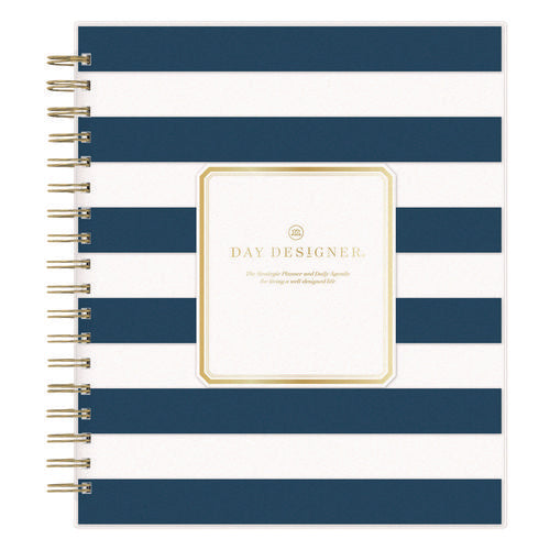 Image of Blue Sky® Day Designer Navy Stripe Daily/Monthly Planner, Horizontal Stripe Artwork, 10 x 8, Navy/White Cover, 12-Month (Jan-Dec): 2025