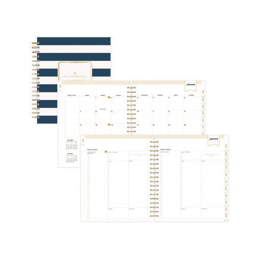 Image of Blue Sky® Day Designer Navy Stripe Daily/Monthly Planner, Horizontal Stripe Artwork, 10 x 8, Navy/White Cover, 12-Month (Jan-Dec): 2025