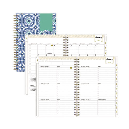 Image of Blue Sky® Day Designer Tile Weekly/Monthly Planner, Geometric Artwork, 8 x 5, Blue/White Cover, 12-Month (Jan to Dec): 2025