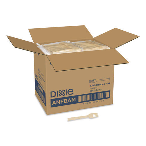 Image of Dixie® Bamboo Cutlery, Mediumweight Fork, Paper, Light Golden, 100/Pack, 10 Packs/Carton