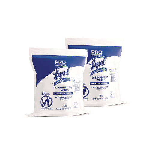 Image of LYSOL® Brand Professional Disinfecting Wipe Bucket Refill, 1-Ply, 6 x 8, Lemon and Lime Blossom, White, 800 Wipes/Bag, 2 Refill Bags/CT
