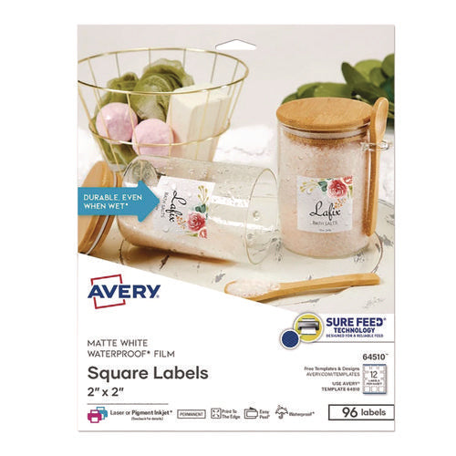 Image of Avery® Laser/Inkjet Multipurpose Label, 2 x 2, White, 12/Sheet, 8 Sheets/Pack