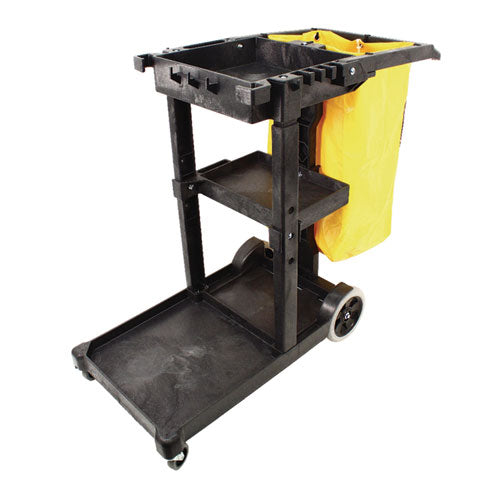 Image of Impact® Janitorial Cart, Plastic, 3 Shelves, 1 Bin, 20.5" x 48" x 38", Yellow