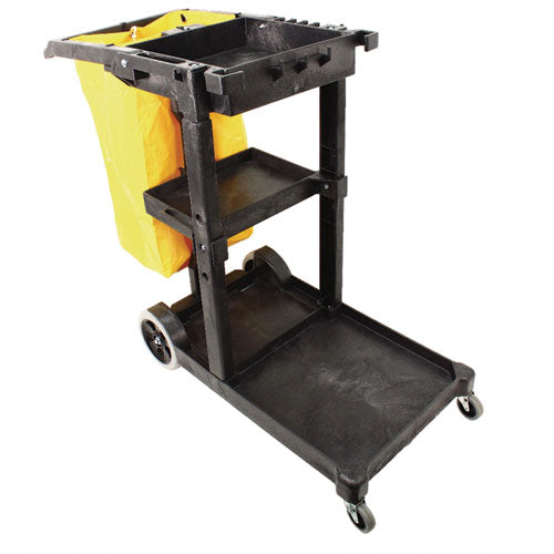 Image of Impact® Janitorial Cart, Plastic, 3 Shelves, 1 Bin, 20.5" x 48" x 38", Yellow