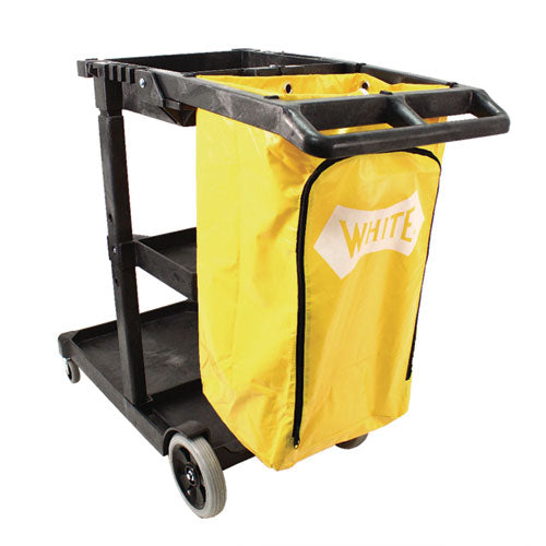 Image of Impact® Janitorial Cart, Plastic, 3 Shelves, 1 Bin, 20.5" x 48" x 38", Yellow