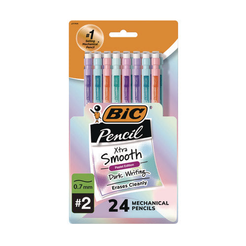 Image of BIC® Xtra-Smooth Pastel Edition Mechanical Pencils, 0.7 mm, HB (#2), Black Lead, Assorted Barrel Colors, 24/Pack