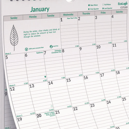 Image of Brownline® EcoLogix Monthly Wall Calendar, EcoLogix Artwork, 12 x 17, White/Green Sheets, 12-Month (Jan to Dec): 2025