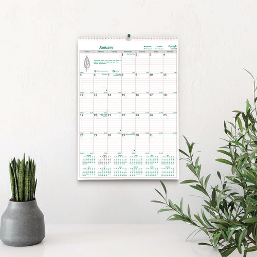 Image of Brownline® EcoLogix Monthly Wall Calendar, EcoLogix Artwork, 12 x 17, White/Green Sheets, 12-Month (Jan to Dec): 2025