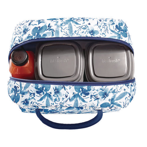 Image of fit + fresh Simplified Lunch Bag, 9 x 6 x 10, Blue Floral