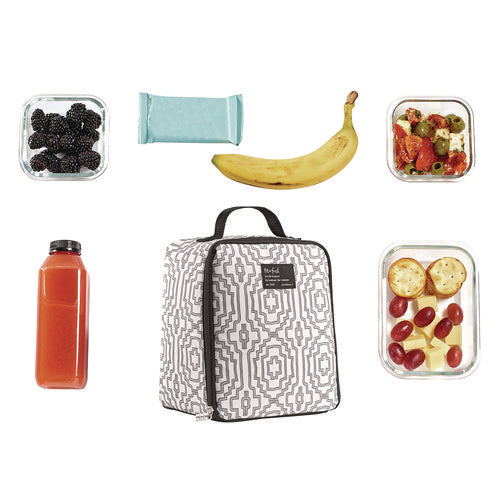 Image of fit + fresh Lunch Bag, 8 x 6 x 10, Black and White Geometric