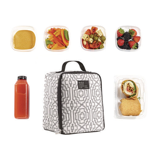 Image of fit + fresh Lunch Bag, 8 x 6 x 10, Black and White Geometric