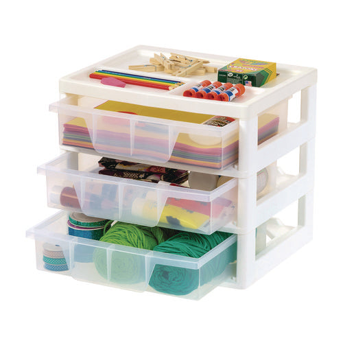 Image of IRIS 3-Drawer Desktop Storage, Plastic, 14.6 x 12.31 x 12.75, White/Clear