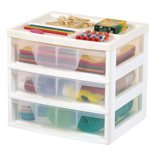 Image of IRIS 3-Drawer Desktop Storage, Plastic, 14.6 x 12.31 x 12.75, White/Clear