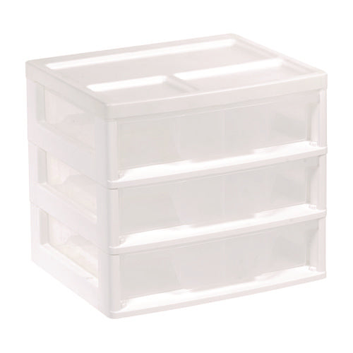 Image of IRIS 3-Drawer Desktop Storage, Plastic, 14.6 x 12.31 x 12.75, White/Clear