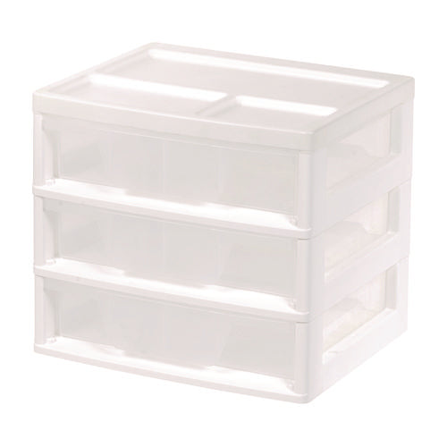 Image of IRIS 3-Drawer Desktop Storage, Plastic, 14.6 x 12.31 x 12.75, White/Clear