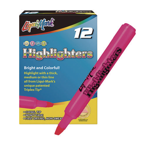 Image of Liqui-Mark® Tank Fluorescent Highlighter, Pink Ink, Chisel Tip, Pink Barrel, Dozen